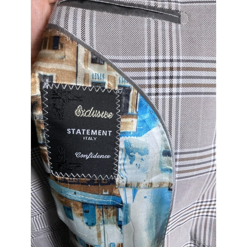 NWT Statement Italy 3 Piece Suit Blazer Vest Pants Plaid Wool 50L/W45L Trieste - Image 2 of 4