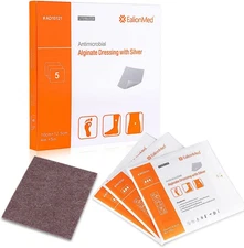 Silver Calcium Alginate Wound Dressing Pad, 4’’X5’’ Patch, High Absorbency Non-S