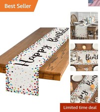 Polka Dot Beige Happy Birthday Table Runner, Seasonal Kitchen Dining Table De...