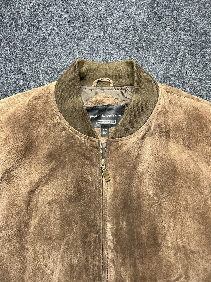 VTG 90s Croft & Barrow suede Leather Bomber Jacket brown zipper men size L - Image 4 of 4