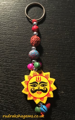 SURYA SUN FACE RUDRAKSHA RUDRAKSH KEY RING CHAIN BLING HINDU GIFT ARTISAN COLOR - 第 1/1 張圖片