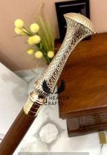 Brass Stylish Victorian Designer Handle With Wooden Walking Stick Vintage Cane