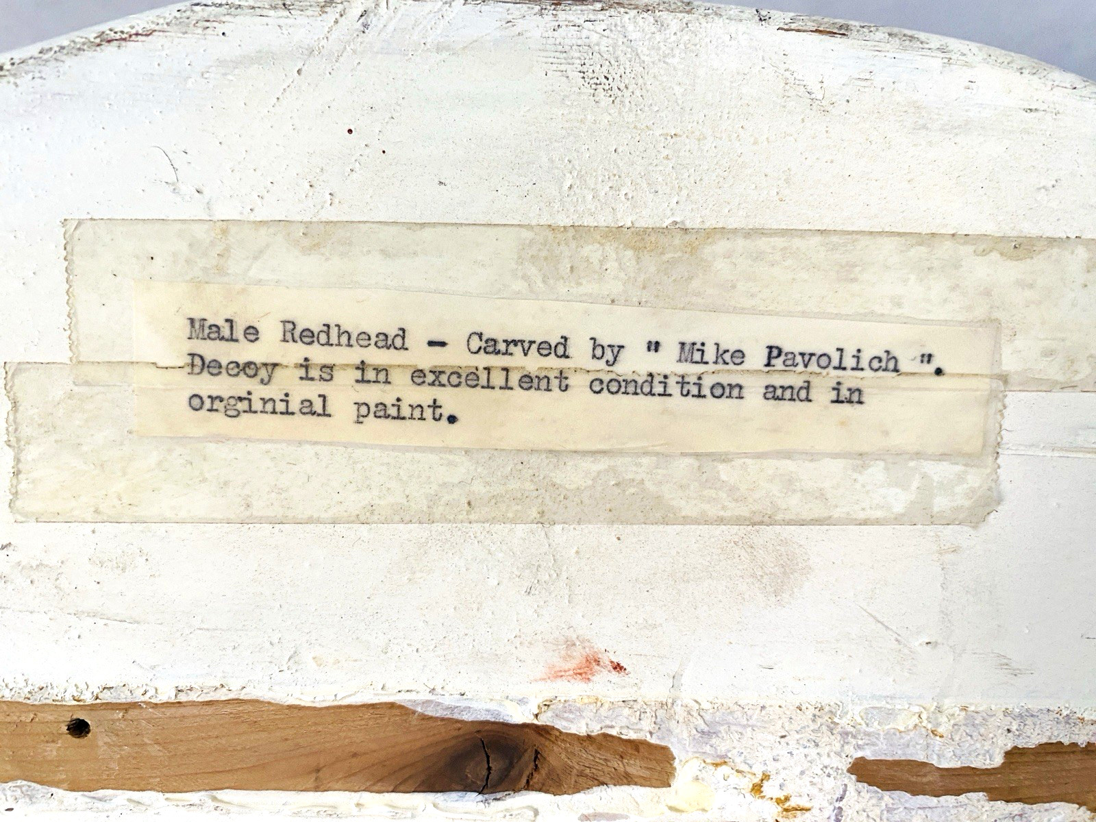 Vintage Redhead Duck Decoy (Drake), by Mike Pavolich, Glass Eyes, c1930-40's