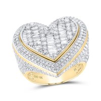 10K Gelbgold Baguette Diamant Damen GewöLbter Herz Halo Cocktail Ring 2.63 Karat