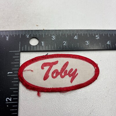 Vtg Oval Cursive Red Letter Name TOBY Patch Badge (Workwear Uniform ID) C40Z