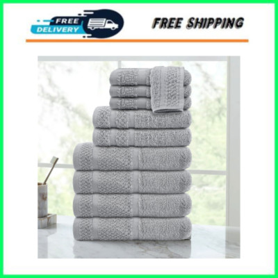 Value 10-Piece Cotton Towel Set with Upgraded Softness & Durability Grey, NEW