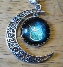 Silver Plated Crescent Pendant Necklace Zodiac symbols astrological Astrology 