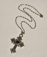 Cross Pendant Necklace Stainless Steel Cross with  Gemstone Glass Accents New