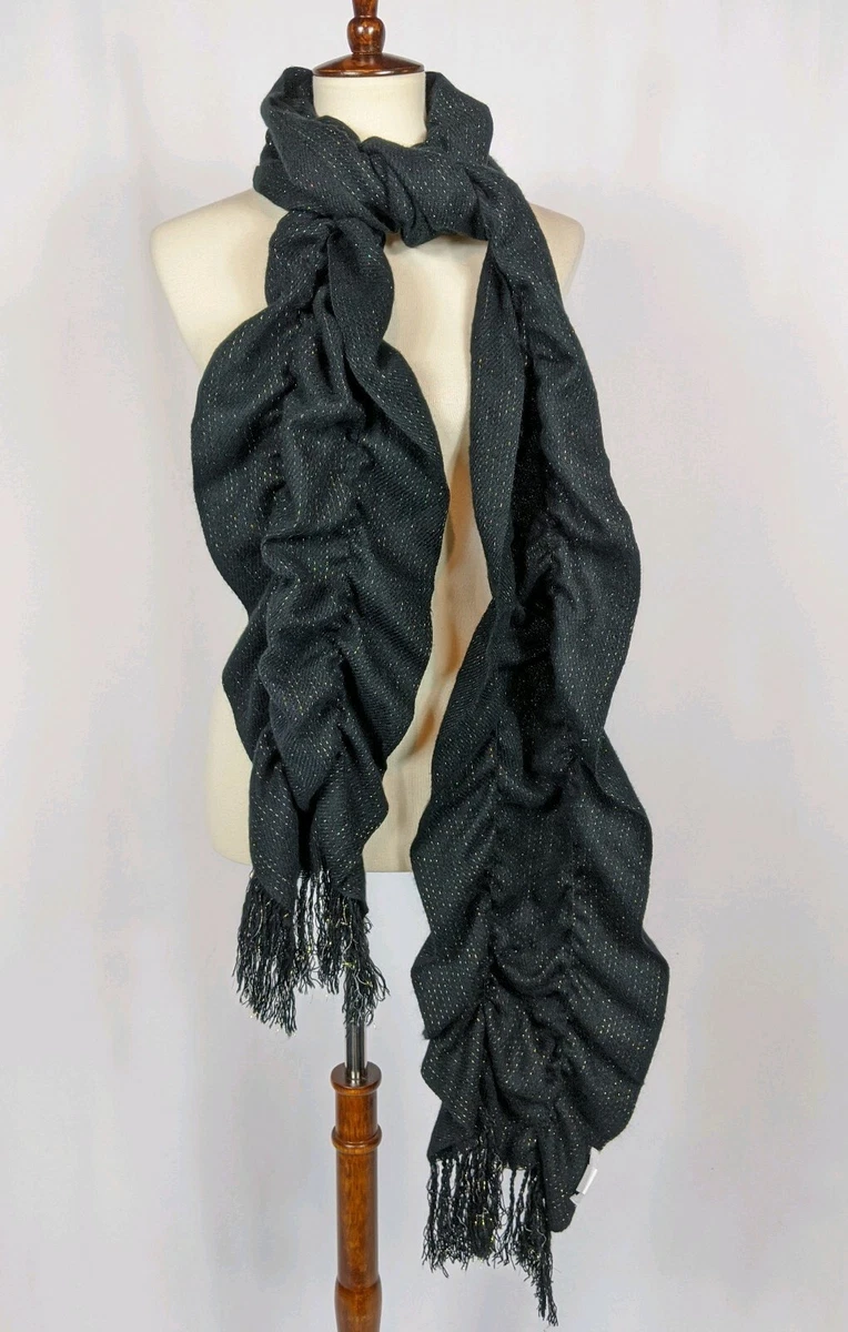 Big Buddha Black Ruched Long Rectangle Scarf Winter Metallic