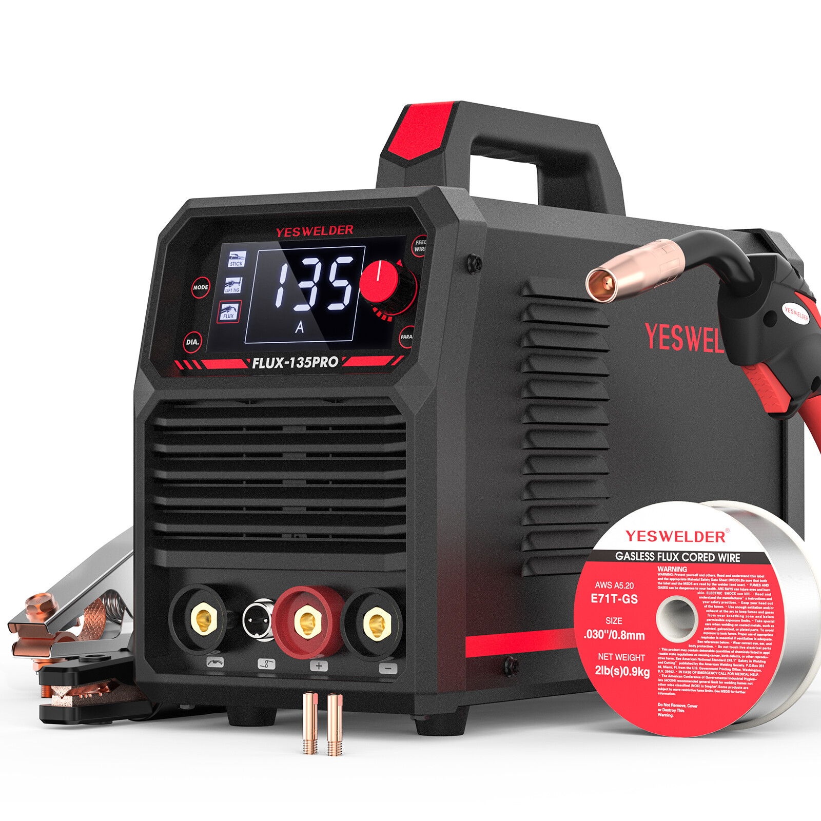 135Amp 110V Flux Core MIG/Lift TIG/Stick 3-in-1 Welding Machine IGBT Inverter