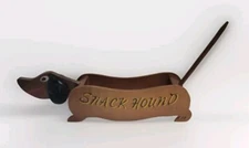 VINTAGE 1960s Pretzel Tail Snack Hound Wood Dachshund Wiener Dog Snack Server