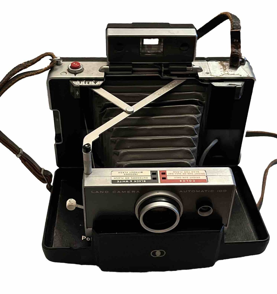 Polaroid Automatic 100 Land Camera 1960's Case Leather Strap Untested 📸