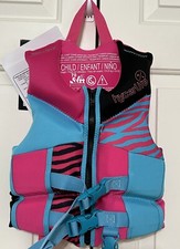NWT Hyperlite Child Life vest pink blue 33 Lbs to 55 Lbs zip up USCG Approved