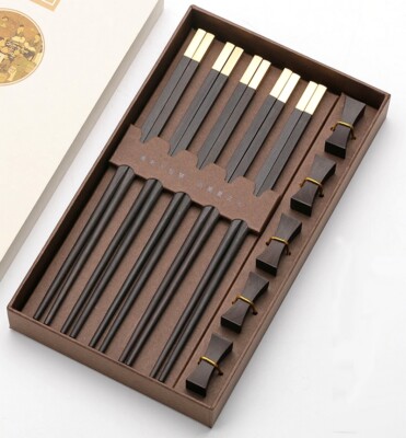 5 Pair Solid Ebony Wood Chopstick Safety Eating Gift