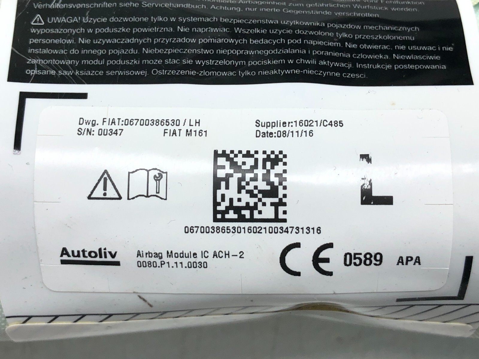 2017-2023 MASERATI LEVANTE LEFT DRIVER SIDE ROOF CURTAIN HEAD AIRBAG OEM.