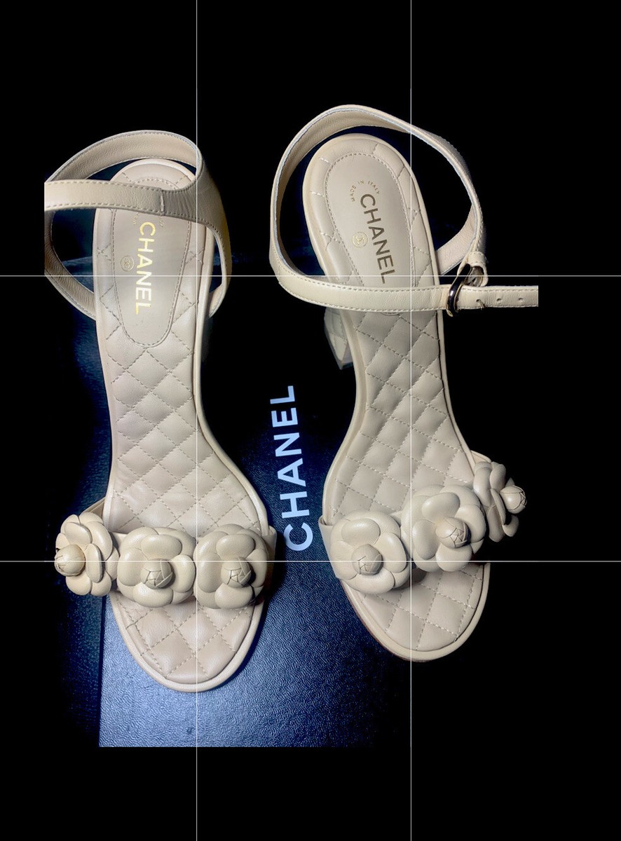 CHANEL Sandals /Camellia/Heels Size 40.5/ 9.5 USA Lambskin Quilted