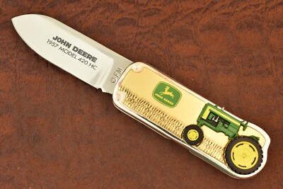 FRANKLIN MINT KNIFE JOHN DEERE GREEN TRACTOR KNIFE 1957 MODEL 420 HC (21202)