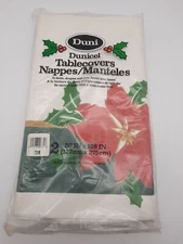 NOS 2 Vtg Duni Tissue Poly Paper Tablecloths Christmas Holly 54" x 108" Sealed