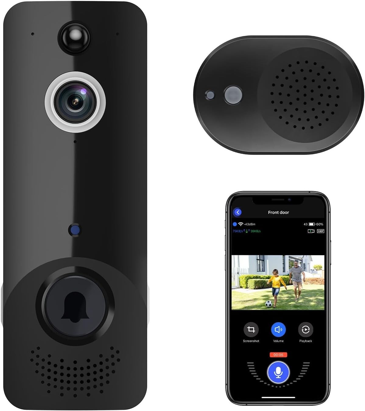 Video Doorbell HD Camera Wi-Fi Wireless Ring Doorbell Security Motion Detection-image