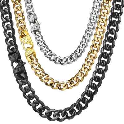 13/15mm Heavy Cut Men's 316L Stainless Steel Curb Cuban Chain Necklace Bracelet