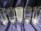 5 MIKASA CHEERS HIGHBALL GLASSES etched glass 3 DESIGNS! EXCELLENT! — photo 7