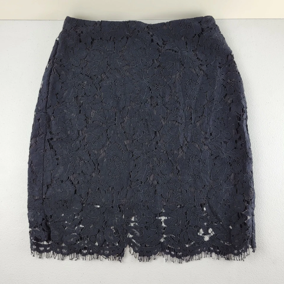 Mini saia de renda Banana Republic floral crochê zíper traseiro pequeno sólido 2 feminina - Imagem 2 de 4