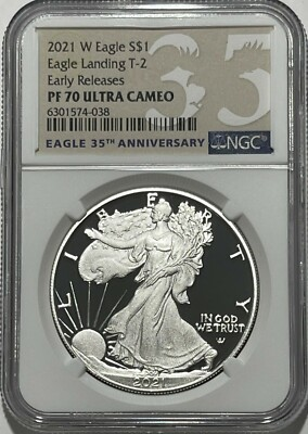 #ad 2021 W $1 T 2 NGC PF70 Early Release Ultra Cameo Proof Silver Eagle Landing $144.95