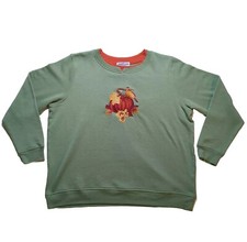 VTG Granny Sweatshirt Plus XXL Green Embroidered Cottage Core Grandma Pullover