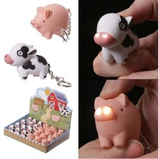 Cow / Pig Led Light Up Farmyard Keyring Key Chain Torch Gift for Animal Lovers