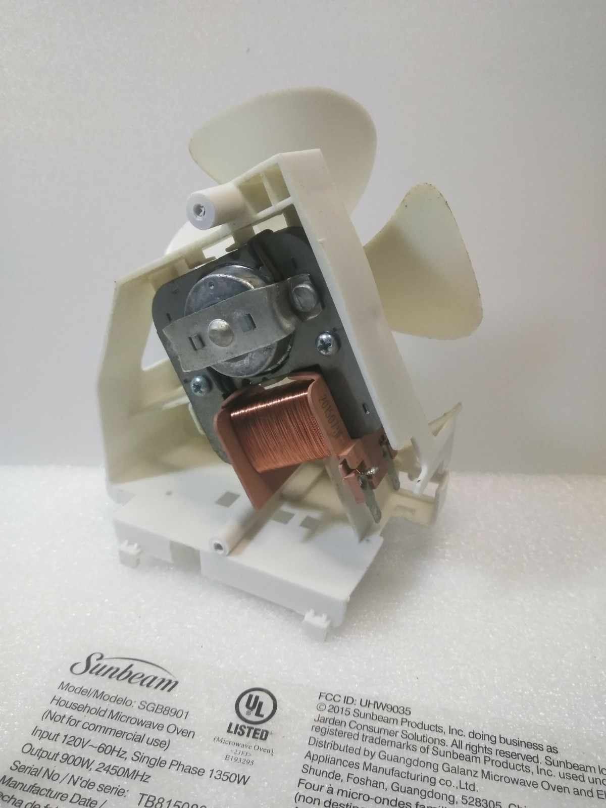 SunbeamSGB8901 Galanz GAL6309UZD Microwave Cooling Fan & Motor,120V