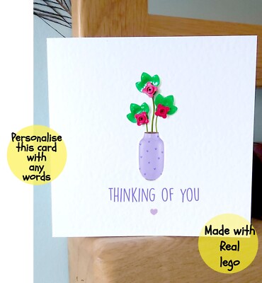 Personalisierte echte LEGO BLUMEN Thinking of You Missing Glückwunschkarte MAMA PAPA