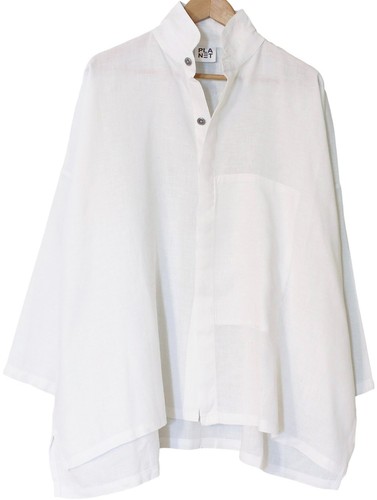 PLANET Lauren G White Linen SIGNATURE SHIRT w Front Hidden Pocket Sz O/S - 第 1/4 張圖片