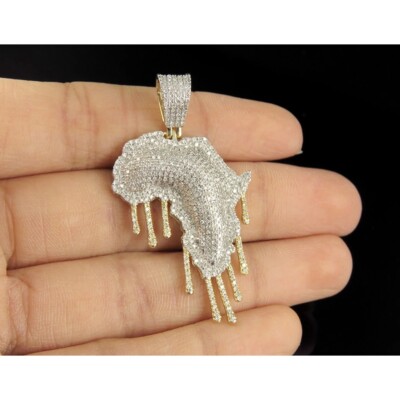 0.95 Ctw D/FL Moissanite 14K Yellow Gold Plated Africa Map Drip Pendant 1.5''