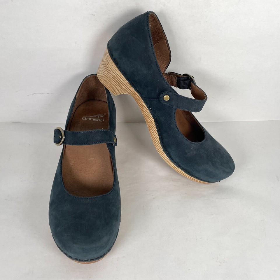 Dansko Missy Mary Jane Clogs Womens Size 39 US 8 Blue Nubuck Leather