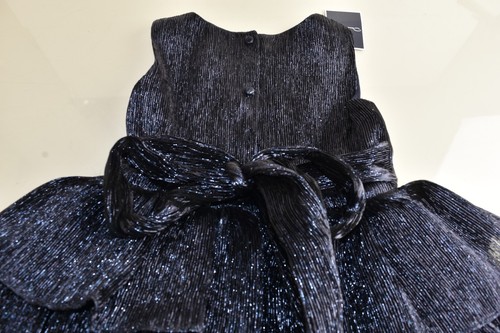 $1190 NEW Oscar de la Renta Girls Crinkle Spark Lamé Tiered Dress Navy Bow 6 12 - Picture 10 of 12