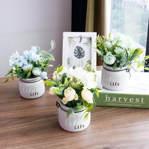 Artificial Flower Potted Fake Plants Faux Rose Wedding Arrangement Home Decor - Picture 7 of 7