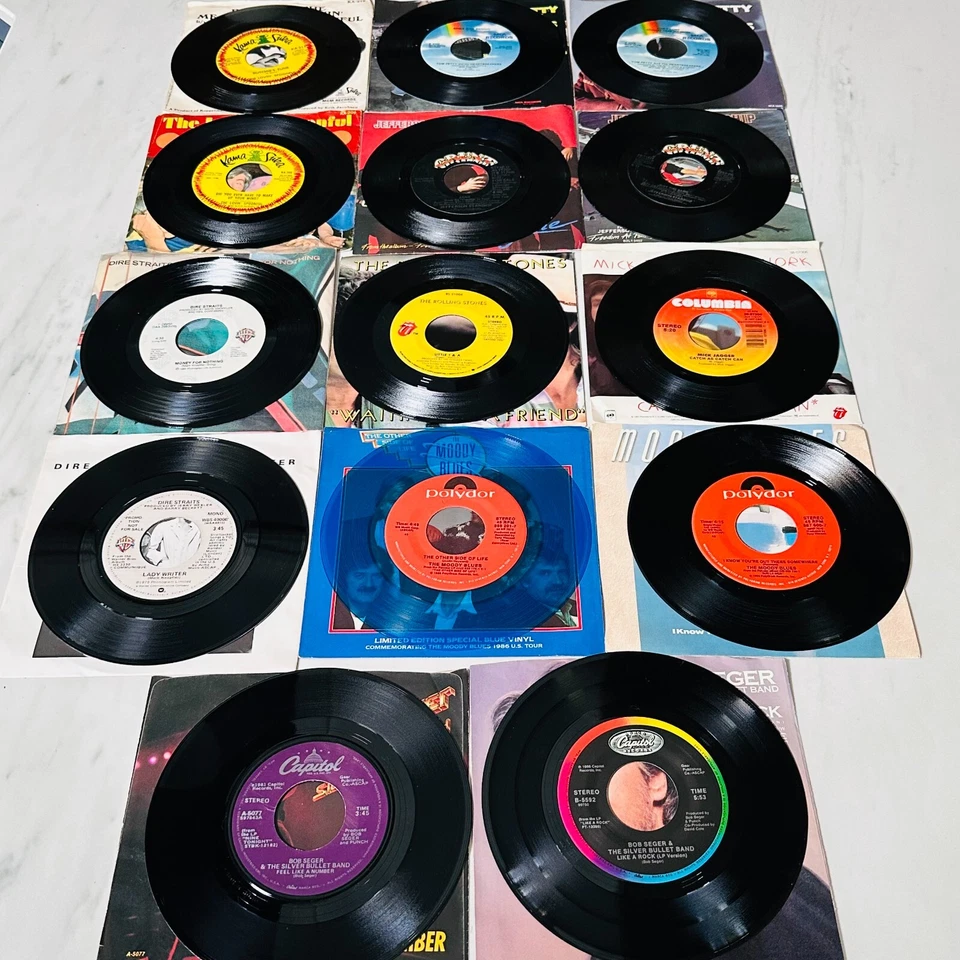 Classic Rock Lot of 14 Single 45 Records - Seger Stones Petty Straits Moody Foto 2 de 4