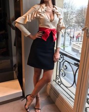 NWT. Gucci Silk-Wool Sculpted Sleeve Dress Size: XS | US2, IT38