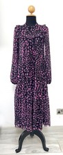 OASIS Pink / Purple & Black Lined Long Length Long Sleeve Dress - Size Small