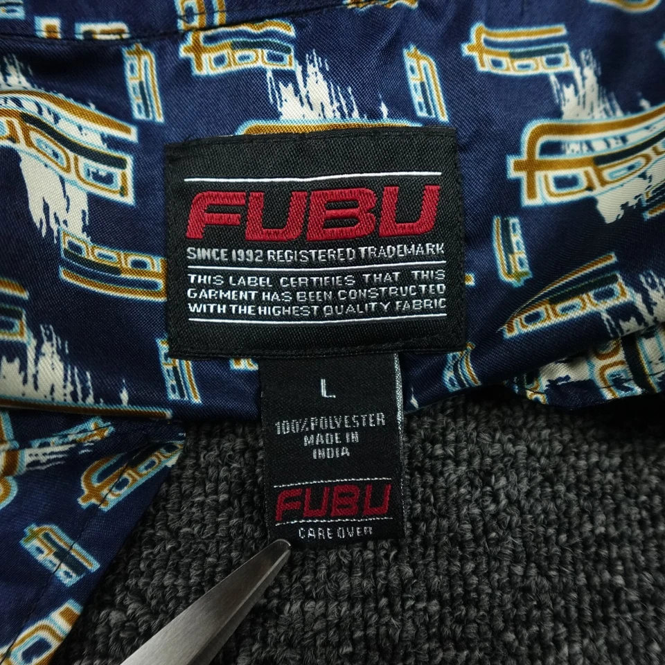 Vintage FUBU Shirt Mens Large Blue 90s Button Up Short Sleeve Spell Out Adult - Image 3 of 4
