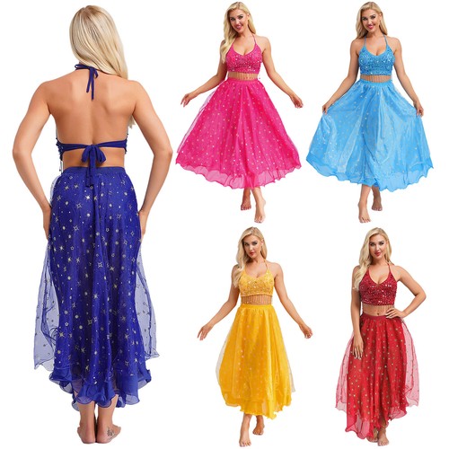 Set Spettacoli Costume Donna Festa Crop Top E Gonne Tulle Senza Maniche Self-Tie - Foto 2 di 78