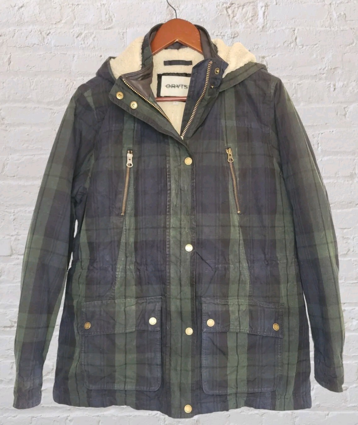 Orvis Jacket LG Green Halley Stevensons Waxed Cotton Jacket Hooded