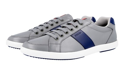 PRADA Leder Sneaker LINEA ROSSA - 4E2845 - Grau Blau - NEU -  10 44