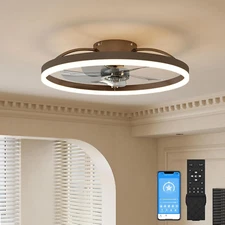 Low Profile Ceiling Fans with Light and Remote,19.7In Modern Bladeless Ceiling F