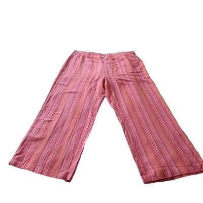 Isaac Mizrahi Live Coral Striped Linen Blend Pants  26W