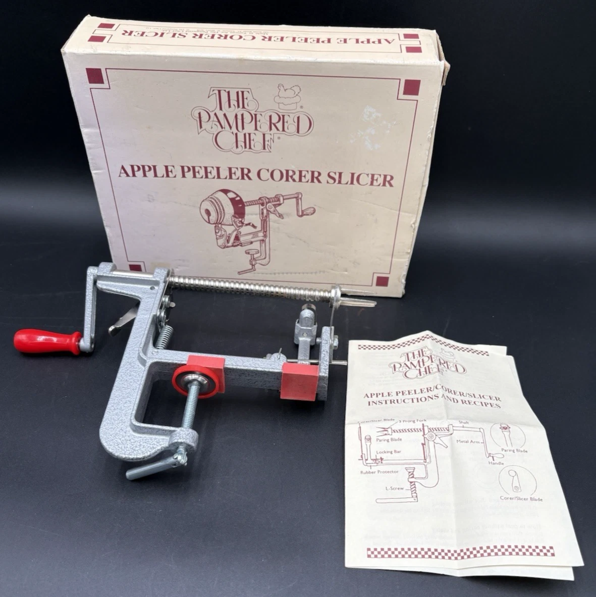 Vintage Pampered Chef Apple Peeler Corer Slicer in Original Box with Instruction