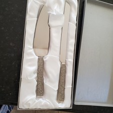 Wedding Cake Knife And Server Set Stainless Steel Glitter With Satin Lined Box