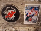 Martin Brodeur Signed New Jersey Devils Hockey  Puck  & Rookie Card With COA