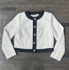 J.Crew Textured Lady Jacket Cropped Blazer White Black Contrast Gold Button 6