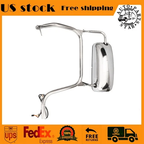 Chrome Heated Door Mirror Assembly For 2006- 2022 Peterbilt 389 386 Driver Side